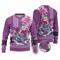 Hawaii Mele Kalikimaka Ugly Christmas Sweater Funny Santa with Tribal Tattoos Kakau Purple Color LT03 Purple - Polynesian Pride