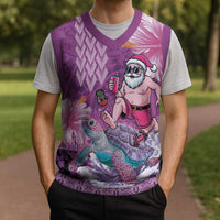 Hawaii Mele Kalikimaka Christmas Knitted V-Neck Vest Funny Santa with Tribal Tattoos Kakau Purple Color LT03 - Polynesian Pride