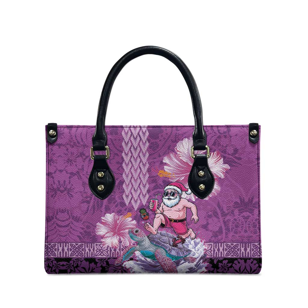 Hawaii Mele Kalikimaka Leather Bag Funny Santa with Tribal Tattoos Kakau Purple Color LT03 - Polynesian Pride