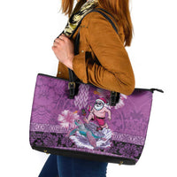 Hawaii Mele Kalikimaka Leather Tote Bag Funny Santa with Tribal Tattoos Kakau Purple Color LT03 Purple - Polynesian Pride