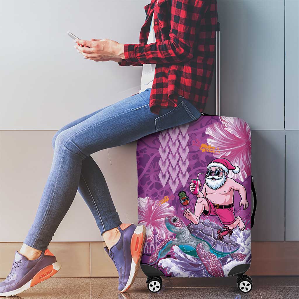 Hawaii Mele Kalikimaka Luggage Cover Funny Santa with Tribal Tattoos Kakau Purple Color LT03 - Polynesian Pride