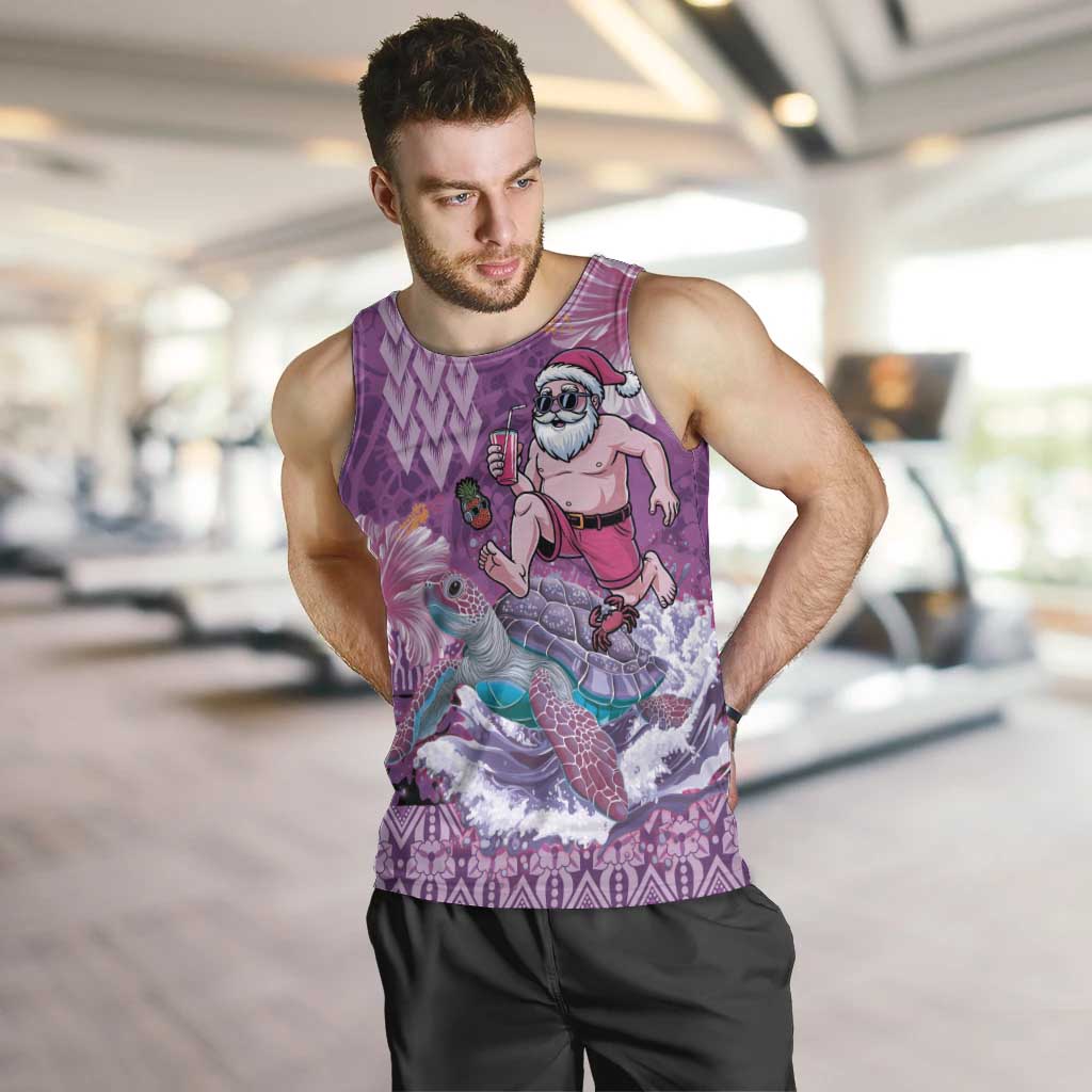 Hawaii Mele Kalikimaka Men Tank Top Funny Santa with Tribal Tattoos Kakau Purple Color LT03 Purple - Polynesian Pride
