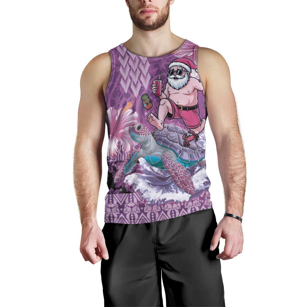 Hawaii Mele Kalikimaka Men Tank Top Funny Santa with Tribal Tattoos Kakau Purple Color LT03 - Polynesian Pride