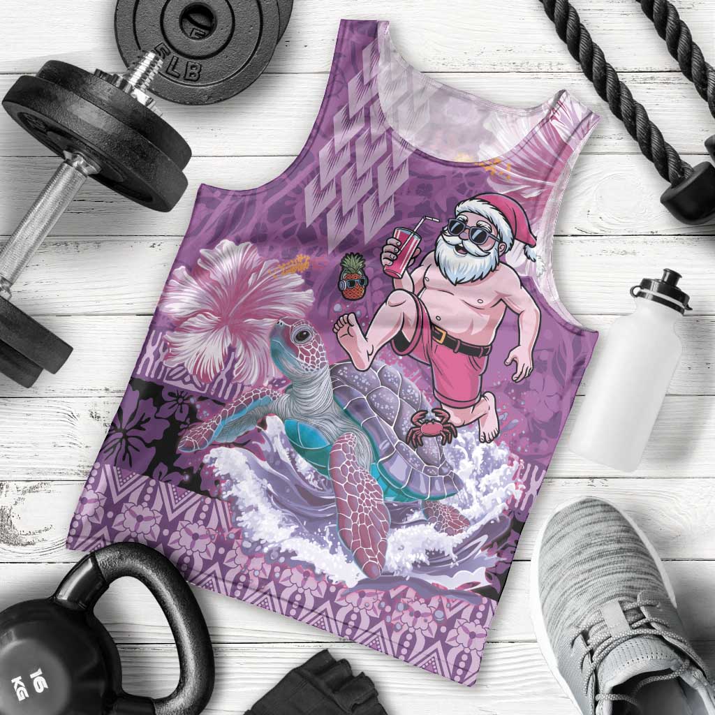 Hawaii Mele Kalikimaka Men Tank Top Funny Santa with Tribal Tattoos Kakau Purple Color LT03 - Polynesian Pride