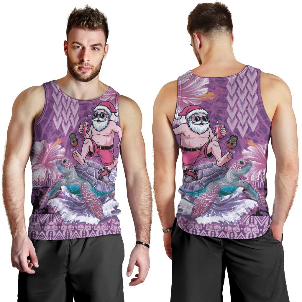 Hawaii Mele Kalikimaka Men Tank Top Funny Santa with Tribal Tattoos Kakau Purple Color LT03 - Polynesian Pride