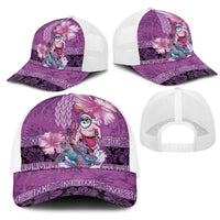 Hawaii Mele Kalikimaka Mesh Trucker Cap Funny Santa with Tribal Tattoos Kakau Purple Color LT03 - Polynesian Pride
