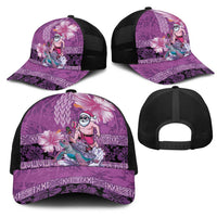 Hawaii Mele Kalikimaka Mesh Trucker Cap Funny Santa with Tribal Tattoos Kakau Purple Color LT03 - Polynesian Pride