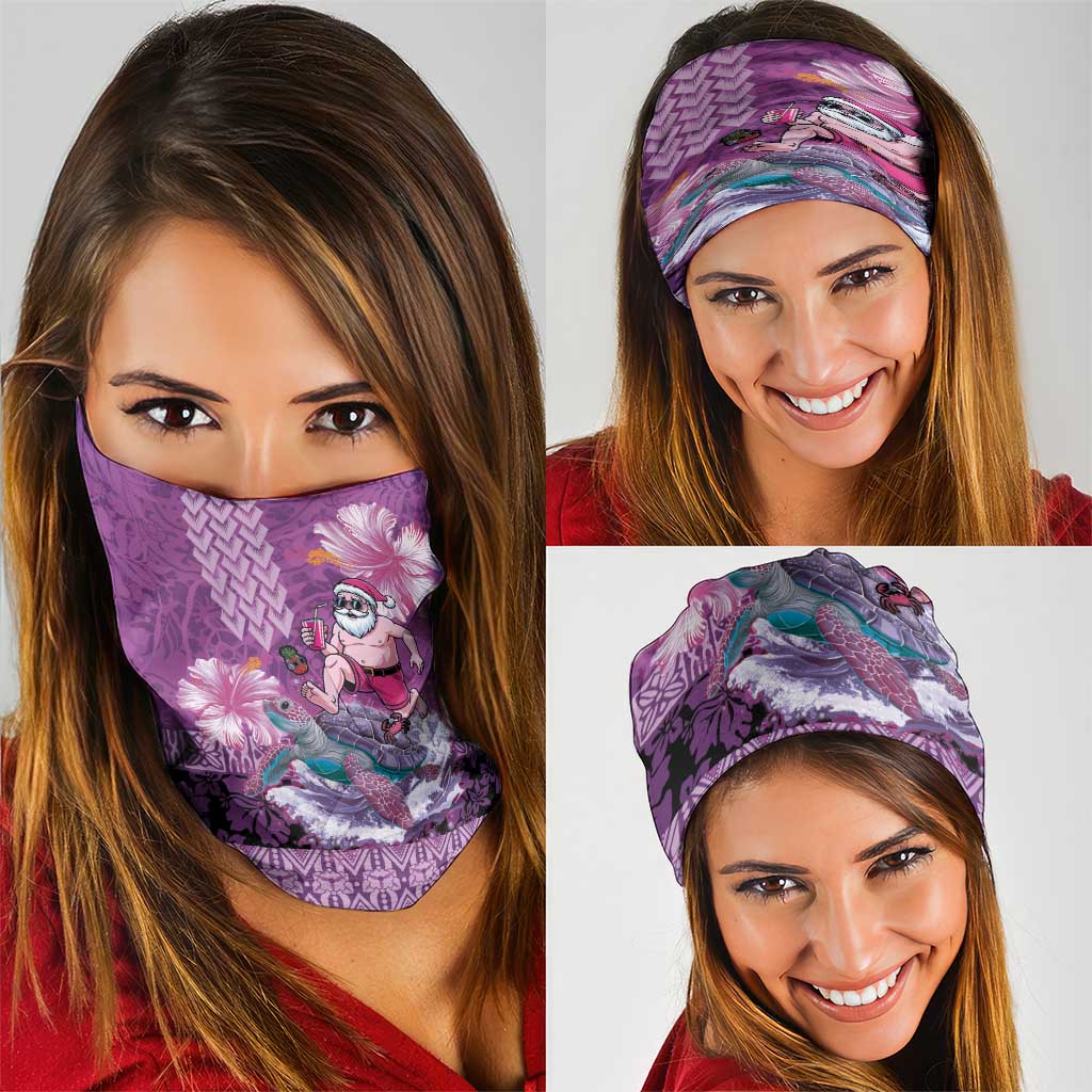 Hawaii Mele Kalikimaka Neck Gaiter Funny Santa with Tribal Tattoos Kakau Purple Color LT03 - Polynesian Pride