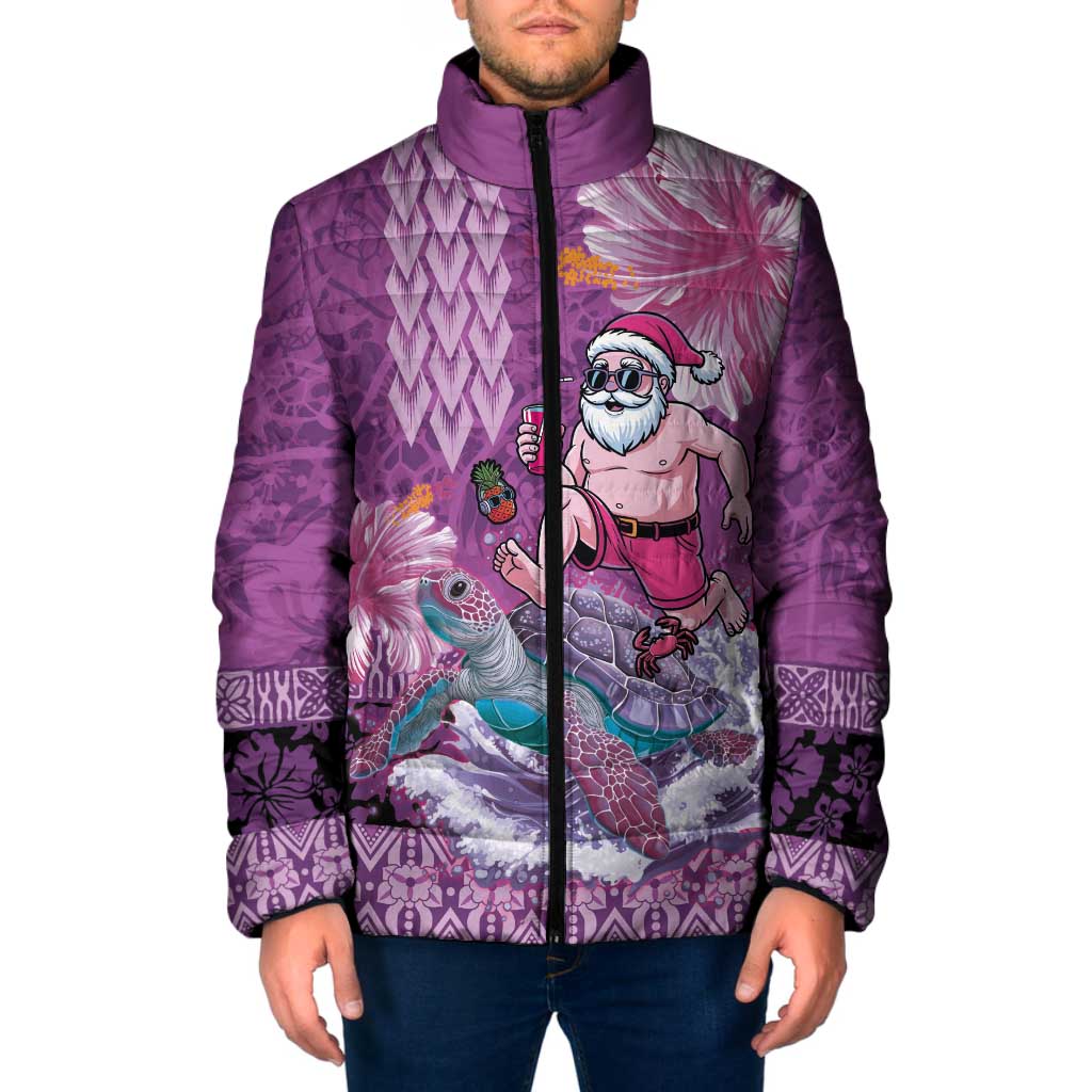 Hawaii Mele Kalikimaka Padded Jacket Funny Santa with Tribal Tattoos Kakau Purple Color LT03 Men Purple - Polynesian Pride
