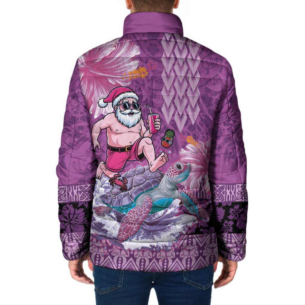 Hawaii Mele Kalikimaka Padded Jacket Funny Santa with Tribal Tattoos Kakau Purple Color LT03 - Polynesian Pride