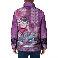 Hawaii Mele Kalikimaka Padded Jacket Funny Santa with Tribal Tattoos Kakau Purple Color LT03 - Polynesian Pride