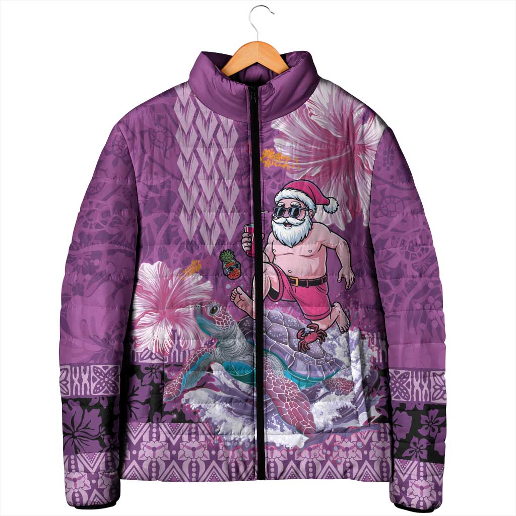 Hawaii Mele Kalikimaka Padded Jacket Funny Santa with Tribal Tattoos Kakau Purple Color LT03 - Polynesian Pride