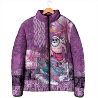 Hawaii Mele Kalikimaka Padded Jacket Funny Santa with Tribal Tattoos Kakau Purple Color LT03 - Polynesian Pride