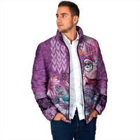 Hawaii Mele Kalikimaka Padded Jacket Funny Santa with Tribal Tattoos Kakau Purple Color LT03 - Polynesian Pride