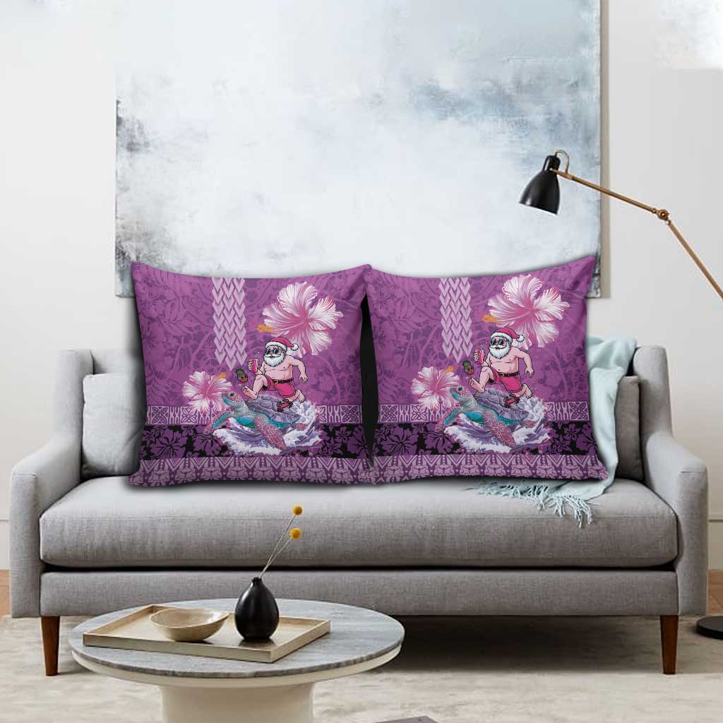 Hawaii Mele Kalikimaka Pillow Cover Funny Santa with Tribal Tattoos Kakau Purple Color LT03 - Polynesian Pride