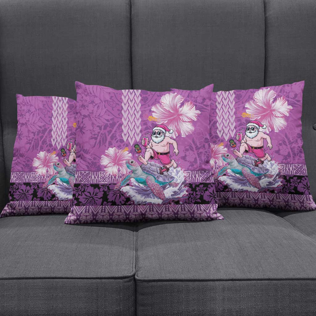 Hawaii Mele Kalikimaka Pillow Cover Funny Santa with Tribal Tattoos Kakau Purple Color LT03 - Polynesian Pride