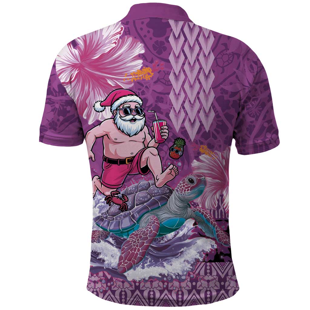 Hawaii Mele Kalikimaka Polo Shirt Funny Santa with Tribal Tattoos Kakau Purple Color LT03 - Polynesian Pride