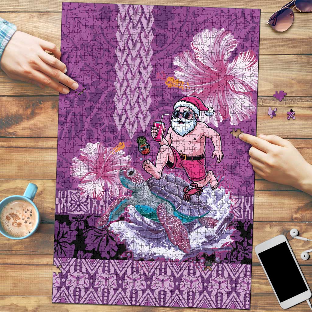 Hawaii Mele Kalikimaka Puzzle Funny Santa with Tribal Tattoos Kakau Purple Color LT03 Purple - Polynesian Pride