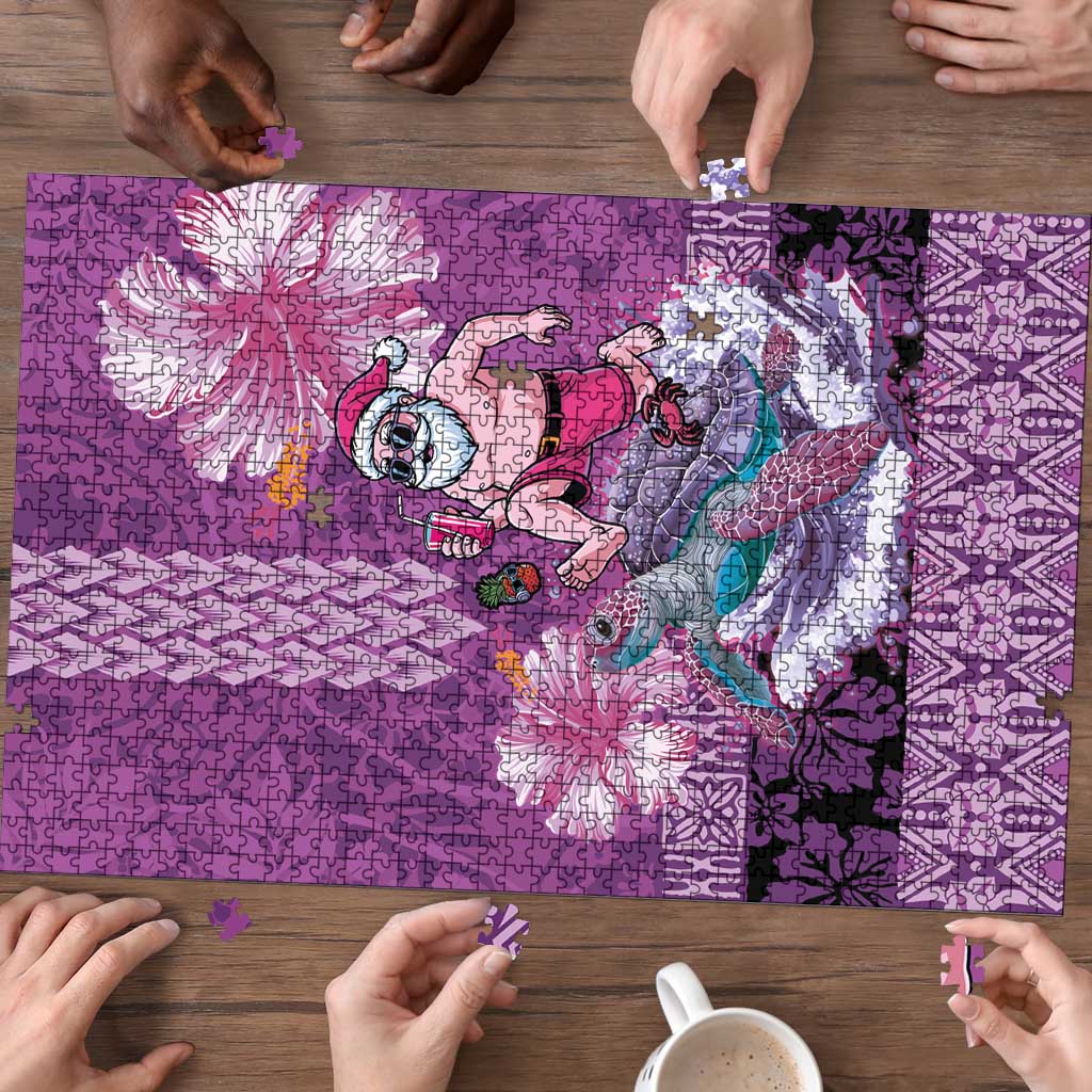 Hawaii Mele Kalikimaka Puzzle Funny Santa with Tribal Tattoos Kakau Purple Color LT03 - Polynesian Pride