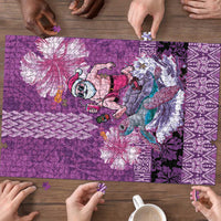 Hawaii Mele Kalikimaka Puzzle Funny Santa with Tribal Tattoos Kakau Purple Color LT03 - Polynesian Pride