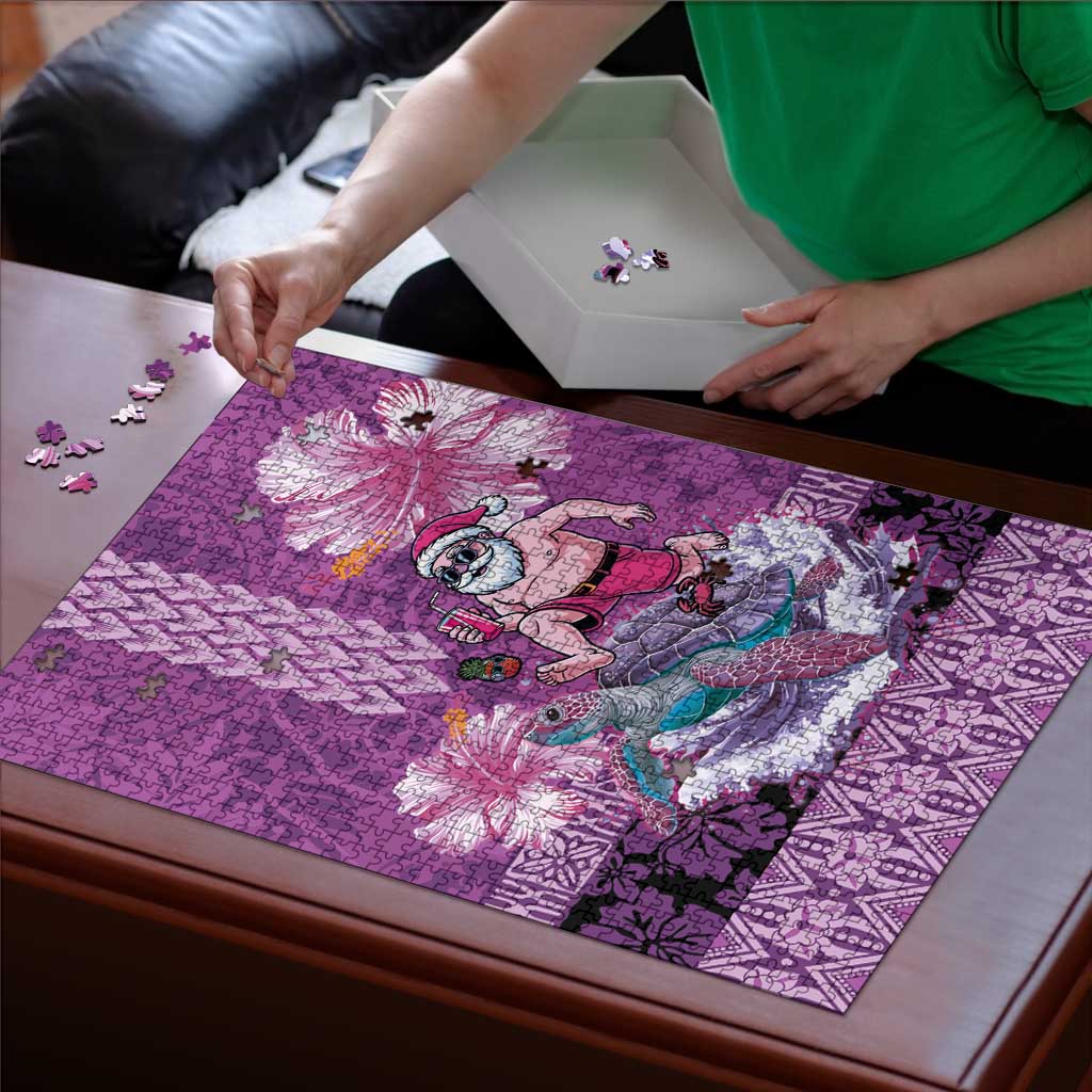 Hawaii Mele Kalikimaka Puzzle Funny Santa with Tribal Tattoos Kakau Purple Color LT03 - Polynesian Pride