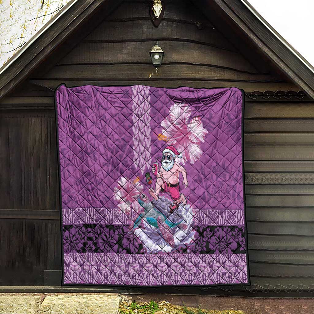 Hawaii Mele Kalikimaka Quilt Funny Santa with Tribal Tattoos Kakau Purple Color LT03 - Polynesian Pride