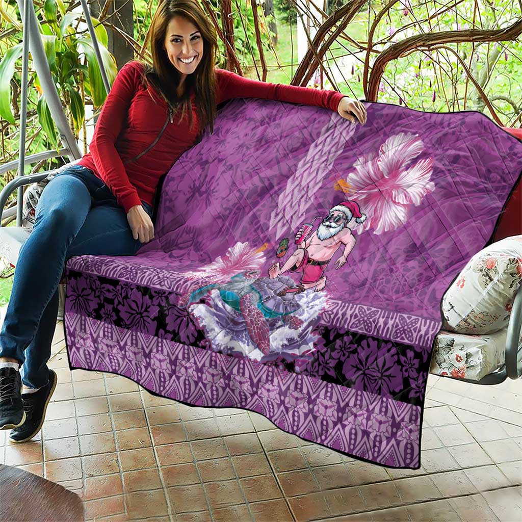 Hawaii Mele Kalikimaka Quilt Funny Santa with Tribal Tattoos Kakau Purple Color LT03 - Polynesian Pride