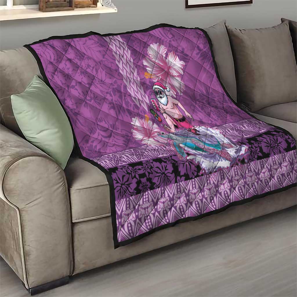 Hawaii Mele Kalikimaka Quilt Funny Santa with Tribal Tattoos Kakau Purple Color LT03 - Polynesian Pride