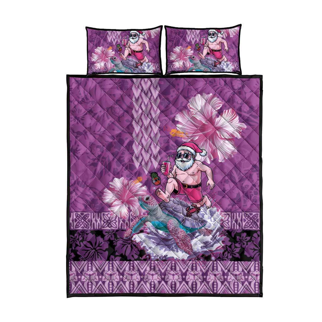 Hawaii Mele Kalikimaka Quilt Bed Set Funny Santa with Tribal Tattoos Kakau Purple Color LT03 - Polynesian Pride