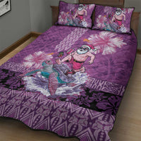 Hawaii Mele Kalikimaka Quilt Bed Set Funny Santa with Tribal Tattoos Kakau Purple Color LT03 - Polynesian Pride