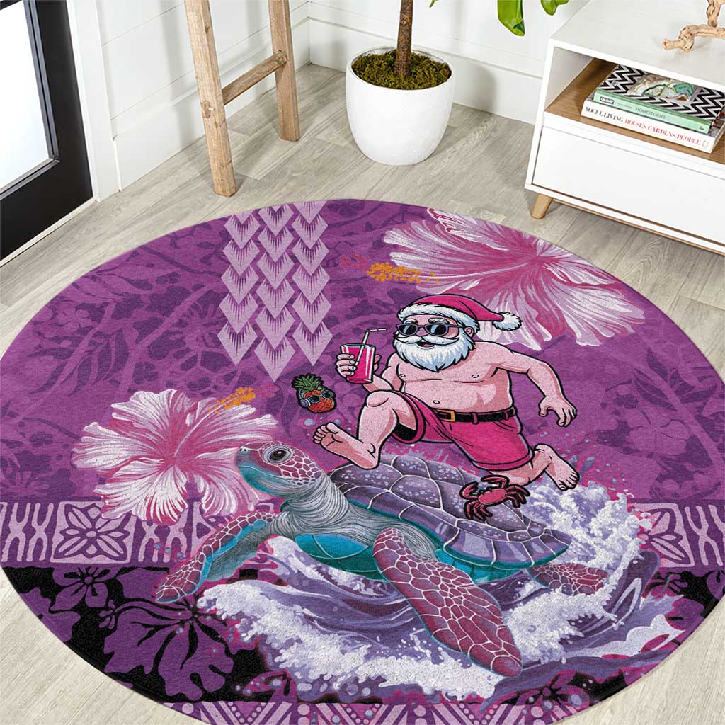 Hawaii Mele Kalikimaka Round Carpet Funny Santa with Tribal Tattoos Kakau Purple Color LT03 Purple - Polynesian Pride