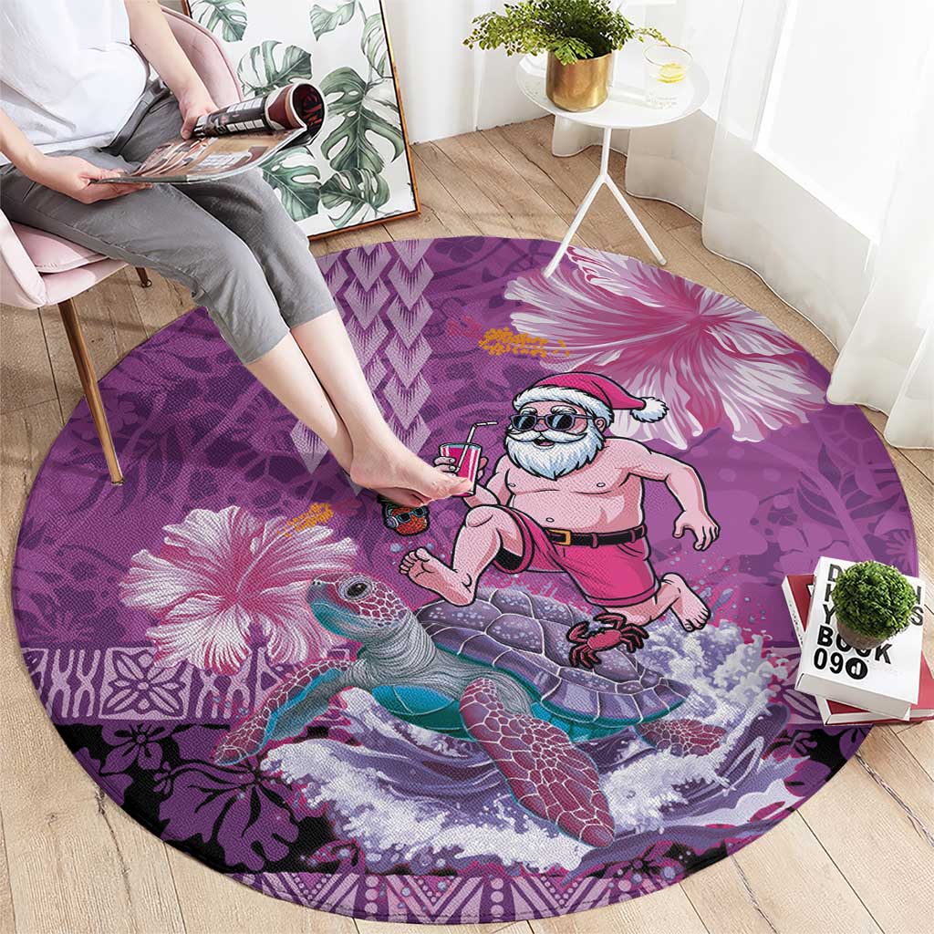 Hawaii Mele Kalikimaka Round Carpet Funny Santa with Tribal Tattoos Kakau Purple Color LT03 - Polynesian Pride