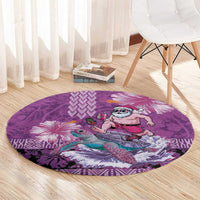 Hawaii Mele Kalikimaka Round Carpet Funny Santa with Tribal Tattoos Kakau Purple Color LT03 - Polynesian Pride