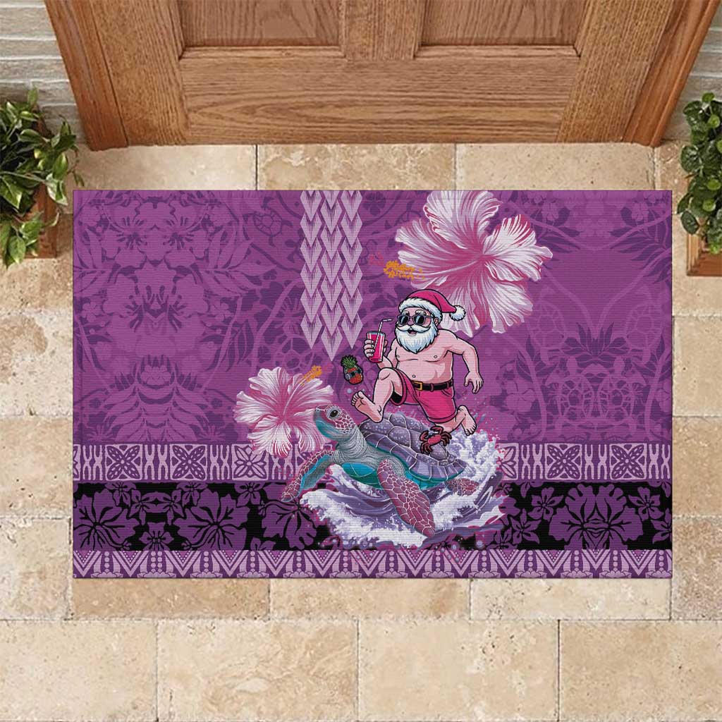 Hawaii Mele Kalikimaka Rubber Doormat Funny Santa with Tribal Tattoos Kakau Purple Color LT03 Purple - Polynesian Pride