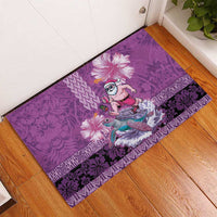 Hawaii Mele Kalikimaka Rubber Doormat Funny Santa with Tribal Tattoos Kakau Purple Color LT03 - Polynesian Pride