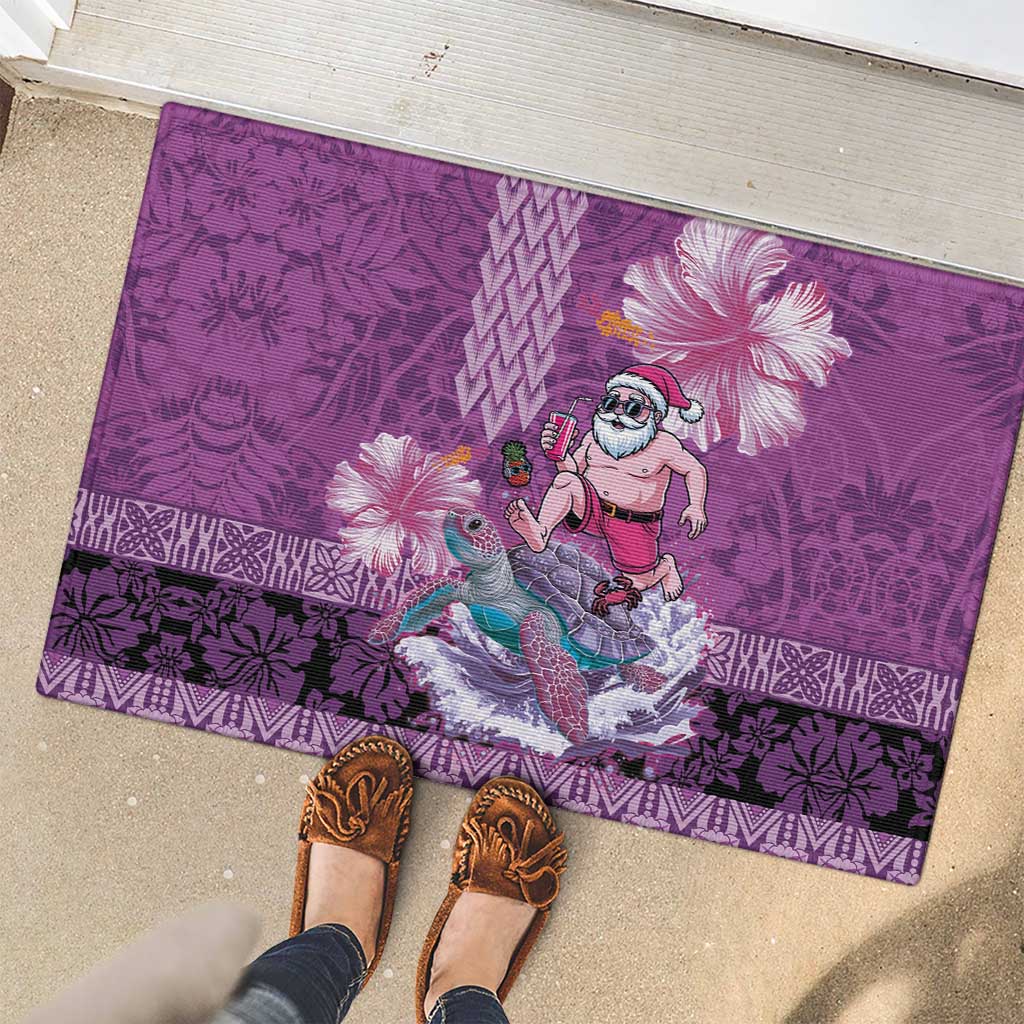 Hawaii Mele Kalikimaka Rubber Doormat Funny Santa with Tribal Tattoos Kakau Purple Color LT03 - Polynesian Pride