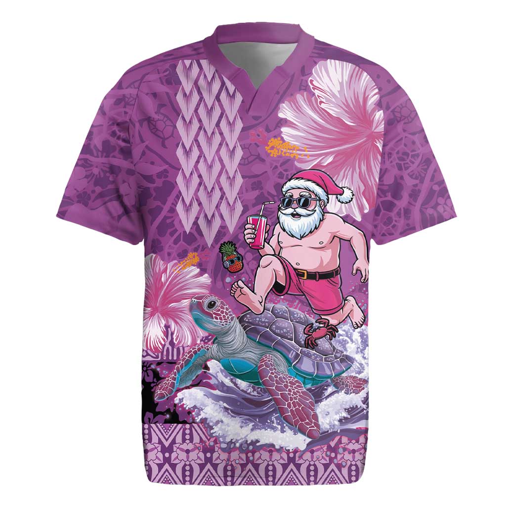 Hawaii Mele Kalikimaka Rugby Jersey Funny Santa with Tribal Tattoos Kakau Purple Color LT03 Purple - Polynesian Pride