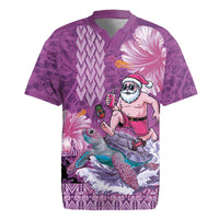 Hawaii Mele Kalikimaka Rugby Jersey Funny Santa with Tribal Tattoos Kakau Purple Color LT03 Purple - Polynesian Pride