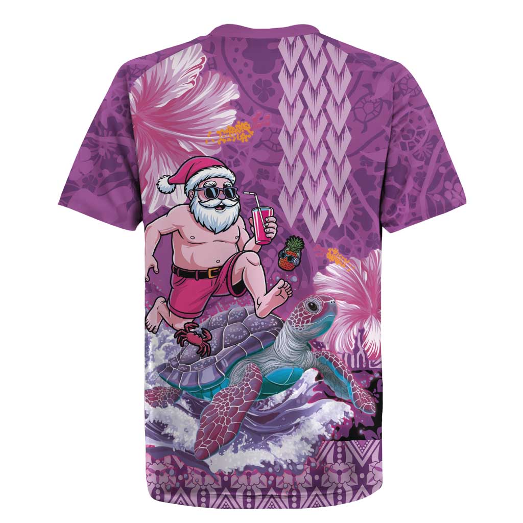 Hawaii Mele Kalikimaka Rugby Jersey Funny Santa with Tribal Tattoos Kakau Purple Color LT03 - Polynesian Pride