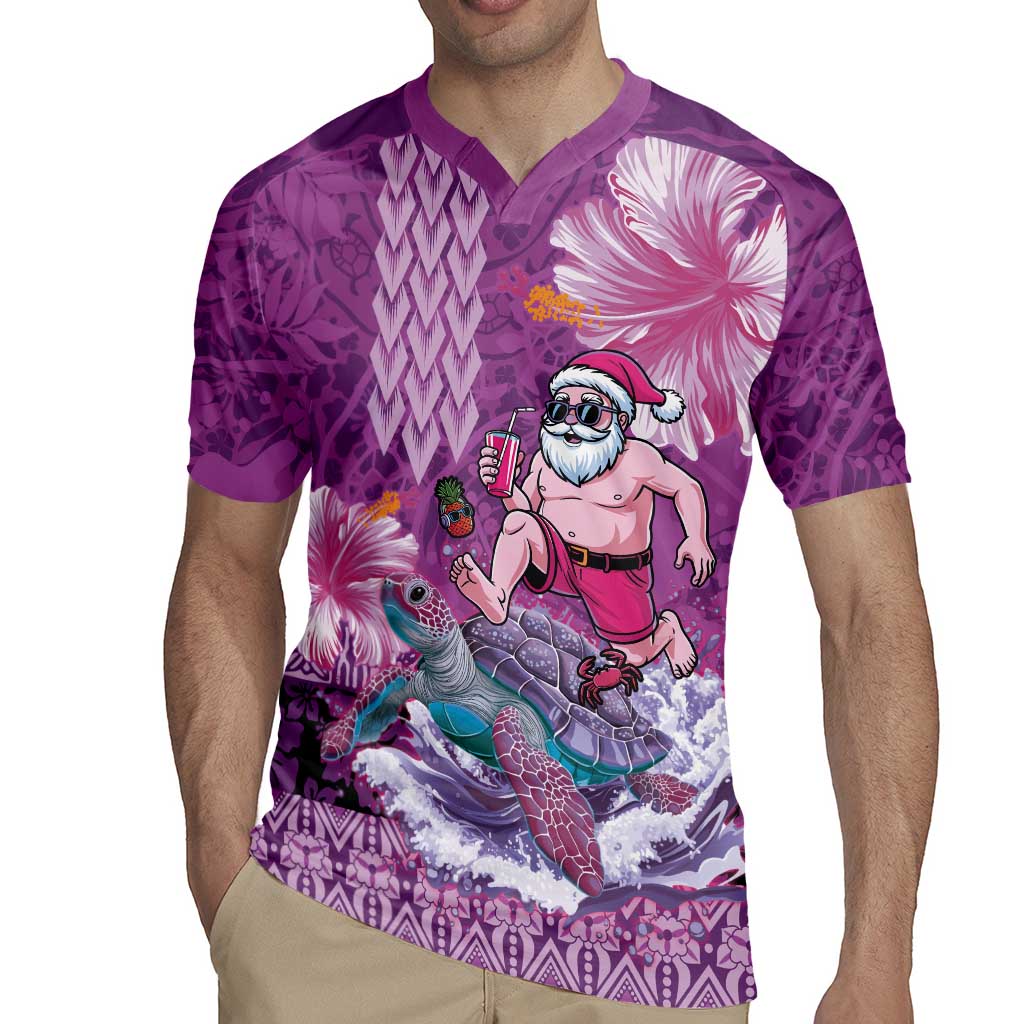 Hawaii Mele Kalikimaka Rugby Jersey Funny Santa with Tribal Tattoos Kakau Purple Color LT03 - Polynesian Pride