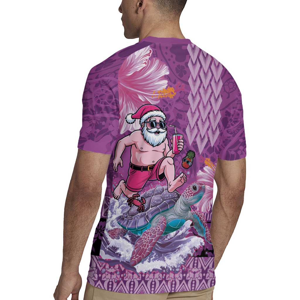Hawaii Mele Kalikimaka Rugby Jersey Funny Santa with Tribal Tattoos Kakau Purple Color LT03 - Polynesian Pride
