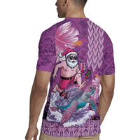 Hawaii Mele Kalikimaka Rugby Jersey Funny Santa with Tribal Tattoos Kakau Purple Color LT03 - Polynesian Pride
