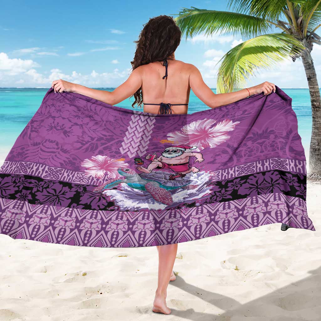 Hawaii Mele Kalikimaka Sarong Funny Santa with Tribal Tattoos Kakau Purple Color LT03 - Polynesian Pride