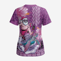 Hawaii Mele Kalikimaka Scrub Top Funny Santa with Tribal Tattoos Kakau Purple Color LT03 - Polynesian Pride