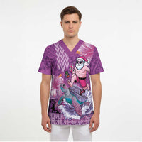 Hawaii Mele Kalikimaka Scrub Top Funny Santa with Tribal Tattoos Kakau Purple Color LT03 - Polynesian Pride