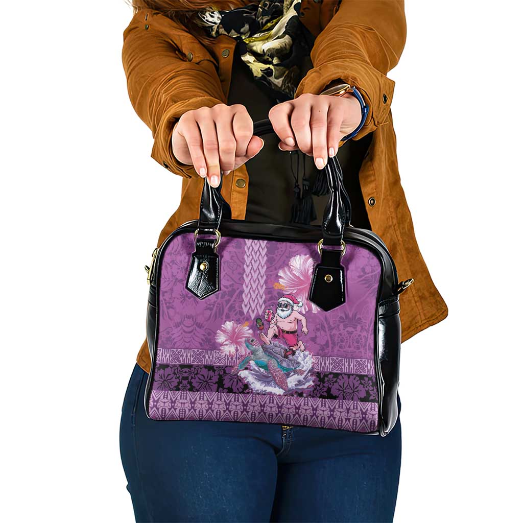 Hawaii Mele Kalikimaka Shoulder Handbag Funny Santa with Tribal Tattoos Kakau Purple Color LT03 One Size Purple - Polynesian Pride