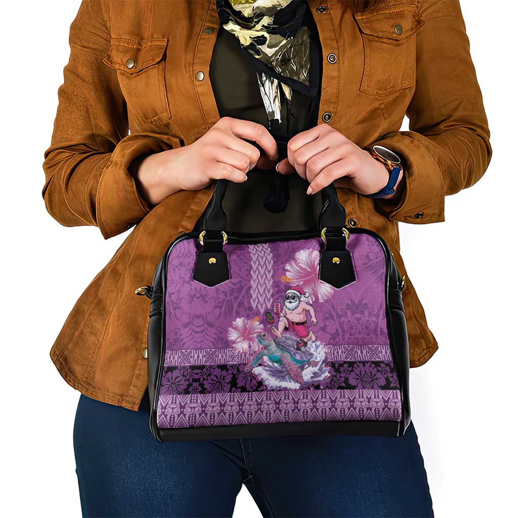 Hawaii Mele Kalikimaka Shoulder Handbag Funny Santa with Tribal Tattoos Kakau Purple Color LT03 - Polynesian Pride