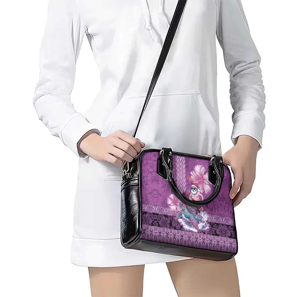 Hawaii Mele Kalikimaka Shoulder Handbag Funny Santa with Tribal Tattoos Kakau Purple Color LT03 - Polynesian Pride