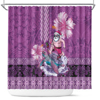 Hawaii Mele Kalikimaka Shower Curtain Funny Santa with Tribal Tattoos Kakau Purple Color LT03 Purple - Polynesian Pride