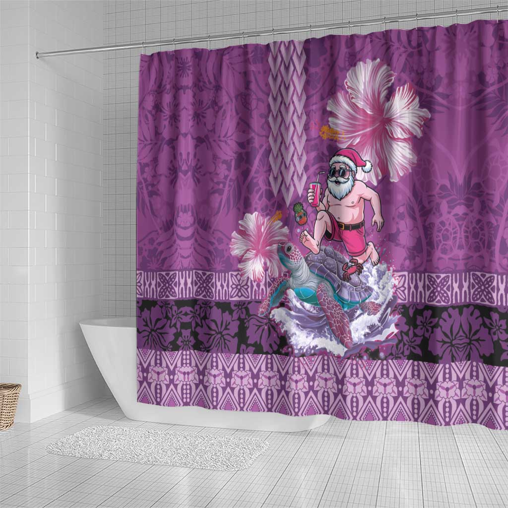 Hawaii Mele Kalikimaka Shower Curtain Funny Santa with Tribal Tattoos Kakau Purple Color LT03 - Polynesian Pride